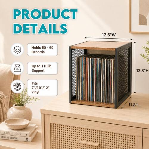 ZOESTORAGE Vinyl Records Storage Stand, Rustic Brown 1