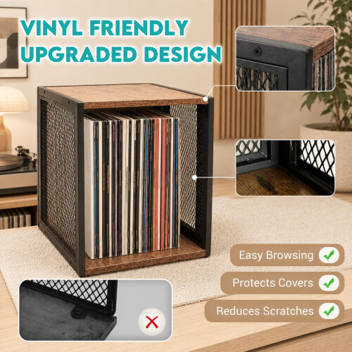 ZOESTORAGE Vinyl Records Storage Stand, Rustic Brown 2