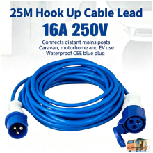 25M 3 Core Caravan Hook Up Cable 16A 250V,Heavy Duty Copper Mains Extension Lead