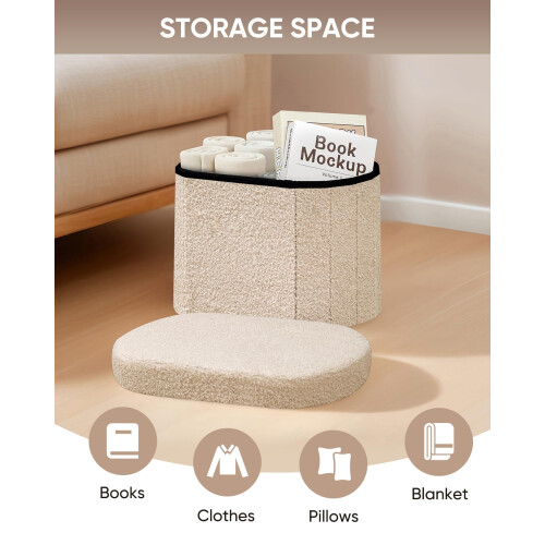 Bonlife Small Ottoman Storage Stool Folding Boucle Footstool with Lid4 1
