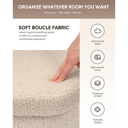 Bonlife Small Ottoman Storage Stool Folding Boucle Footstool with Lid4 2
