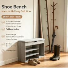 Shoe Bench with Cushion Seat & Shoe Horn,Hallway Storage Rack Organiser for Home