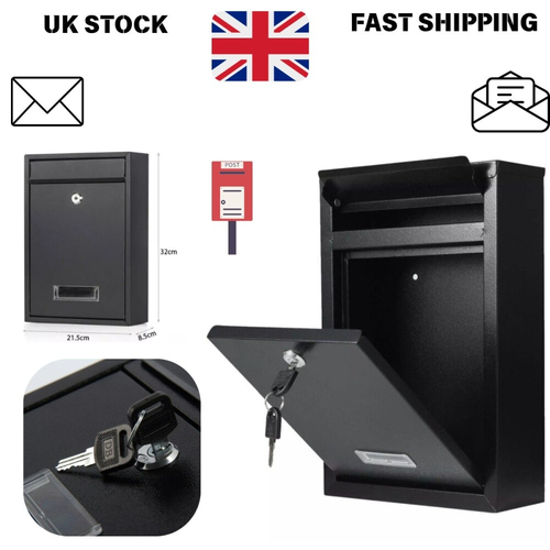Large Steel Post Box – Wall Mounted, Lockable, with 2 Keys, Durable for UK