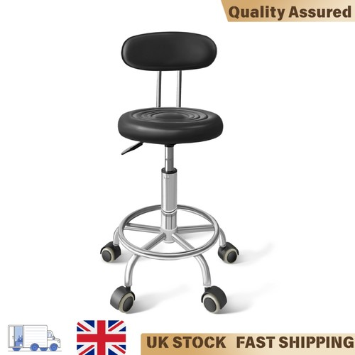 Adjustable Saddle Swivel Salon Stool with Backrest - Black Tattoo Spa Chair UK