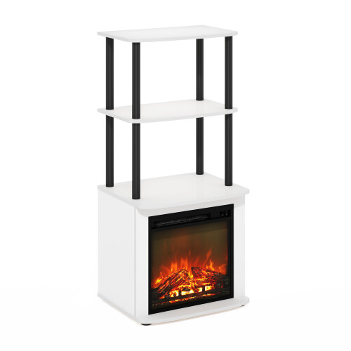 Furinno Turn-N-Tube 2 Tier Side Table Display Stand with Fireplace Insert, Plain White/Black 2
