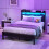 VERFARM 4ft6 Double Size Bed Frame with LED Lights Storage Upholstered Headboard and Charging Station, Solid Metal Platform Bed Double Size 2