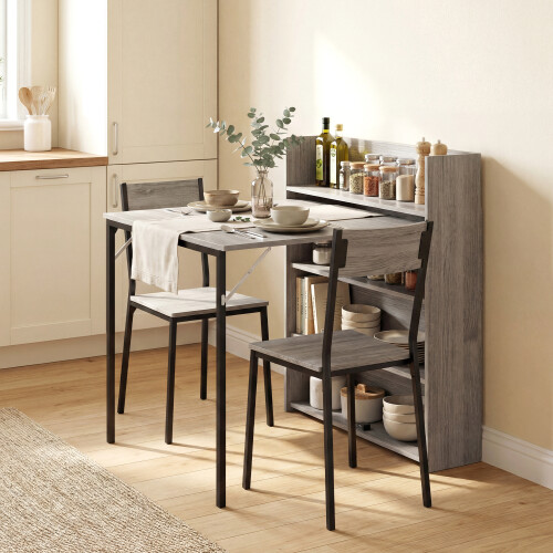 Homcom HOMCOM Folding Dining Table, Kitchen Table with Shelves Grey Wood Effect 1
