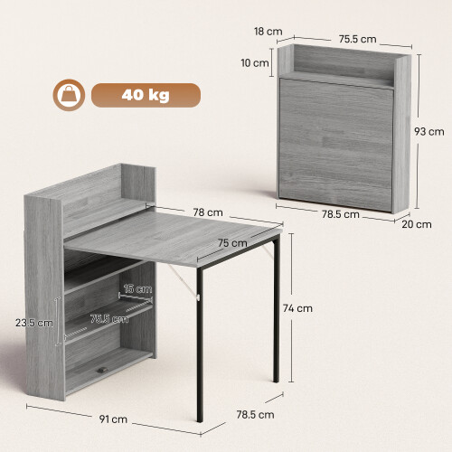 Homcom HOMCOM Folding Dining Table, Kitchen Table with Shelves Grey Wood Effect 2