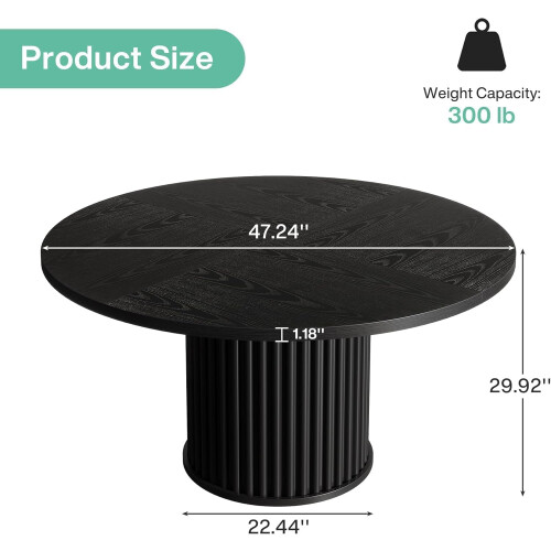 Tribesigns Tribesigns 47-Inch Black Round Dining Table for 4-6 People, Modern Circle Kitchen Table with Fluted Round Base 2