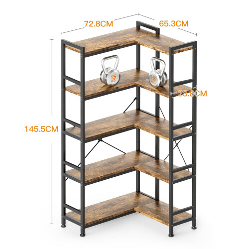 Coleshome 5-Tier L-Shape Corner Bookcase, 145.5cm, Brown 2