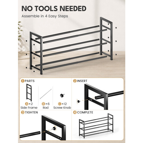 Bumusty 3 Tier Expandable Shoe Rack, Black 1