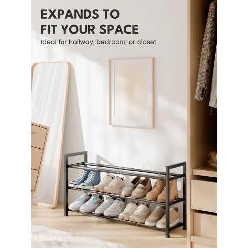 Bumusty 3 Tier Expandable Shoe Rack, Black 2