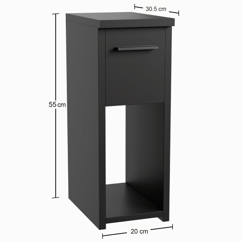 ComfortCove Narrow Bedside Table with Storage Shelf & Handle, Black 2