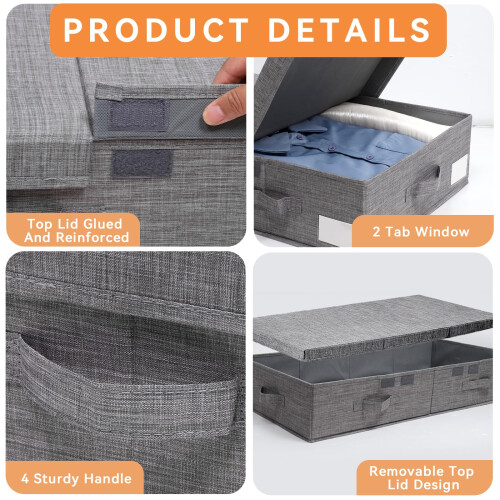 Dntorx 2 Pack 50L Under Bed Storage Boxes with Lids, Foldable, Grey 2