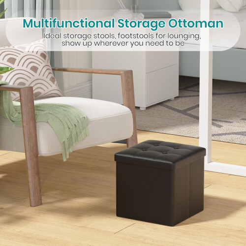 Oak & Tea Storage Ottoman, Foldable Storage Bench, Small Footrest, Cube Storage Unit, 3 Storage Boxes with Lid, Footstool 1