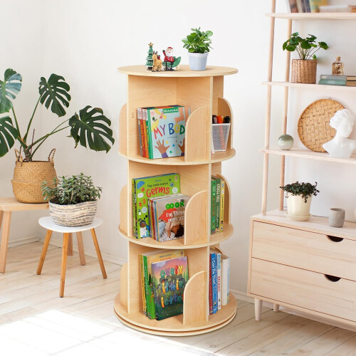 OOOK Rotating Bookshelf, 3 Tier Corner Spinning Bookshelf for Small Space 1