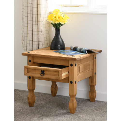 Seconique Seconique Corona 1 Drawer Lamp Table in Distressed Waxed Pine 1