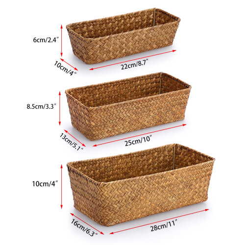 SUMTree Set of 3 Seagrass Storage Baskets Natural wicker Baskets (Caramel) 1