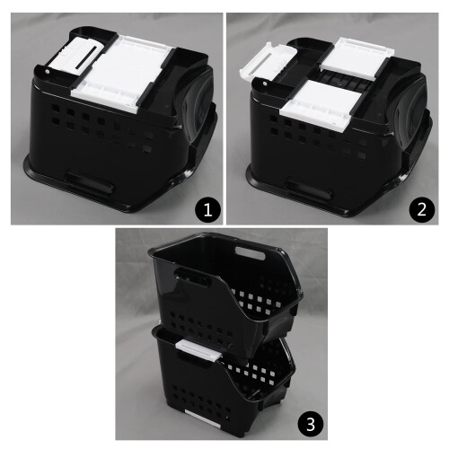 Morcte 3 Tier Stacking Baskets Storage Veg Rack Plastic Stackers, Black 2