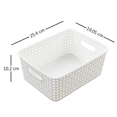 Easymanie 6-pack Plastic Woven Rattan Storage Basket, White 1