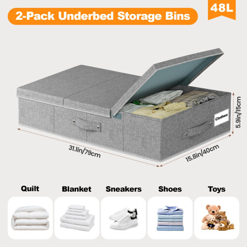 Mavivegue 2 Pack Underbed Storage Boxes with Lids 1