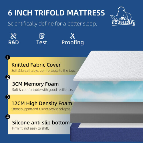 Doubleslee Folding Small Double Mattresses 4ft, 6 Inch Height 120x190x15cm 2