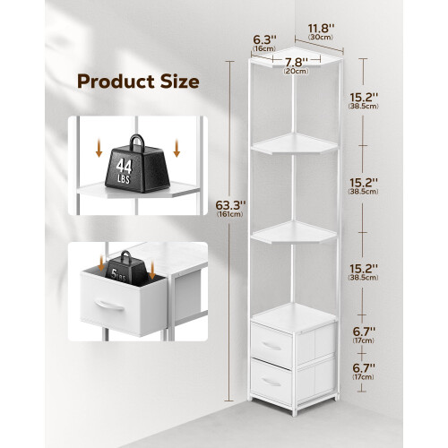 Housolution 6 Tier Corner Shelf Stand with Storage and Fabric Drawers,White 1