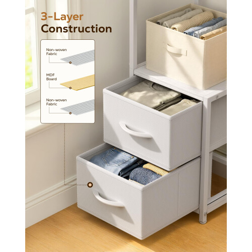 Housolution 6 Tier Corner Shelf Stand with Storage and Fabric Drawers,White 2