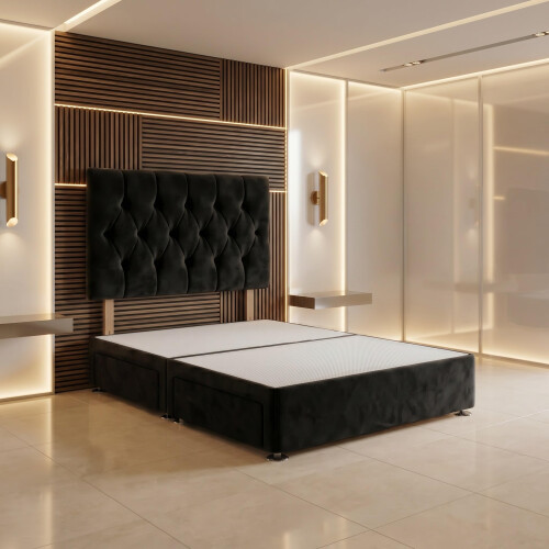Bed Centre Ziggy Plush Small Double Divan Base 30" Headboard, Black, 0 Draw 1