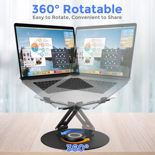 Swivel Laptop Stand for Desk, Adjustable Height Aluminum Computer Stand with 360 Rotating Base, Foldable Ergonomic Riser 1