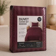 (Single, Burgundy) Imperial Rooms Stripe Duvet Cover Bedding Set | Premium Quilt Cover with Pillowcases