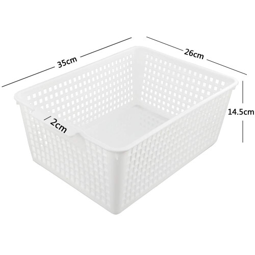 Fosly Large Rectangular Storage Basket Set of 4, White Plastic Basket Boxes 2