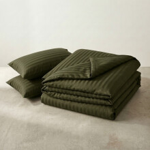 (Double, Olive Green) Imperial Rooms Stripe Duvet Cover Bedding Set | Premium Quilt Cover with Pillowcases
