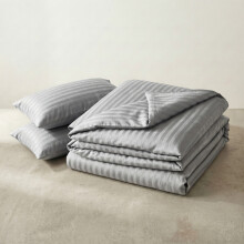 (King, Silver) Imperial Rooms Stripe Duvet Cover Bedding Set | Premium Quilt Cover with Pillowcases
