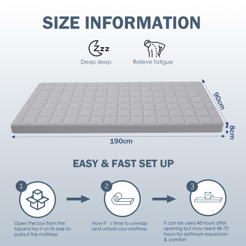 MeMoreCool Roll Up Floor Mattress Single 190x90cm, Light Grey 2