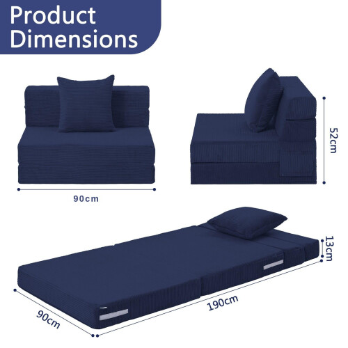 MeMoreCool Folding Mattress Single, Corduroy Fold Out Sofa Bed, Grey 1