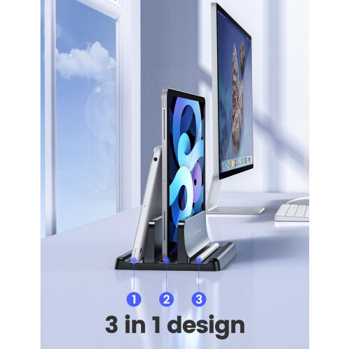VAYDEER Vertical Laptop Stand, 1-Slot, Adjustable, ABS, Black 1