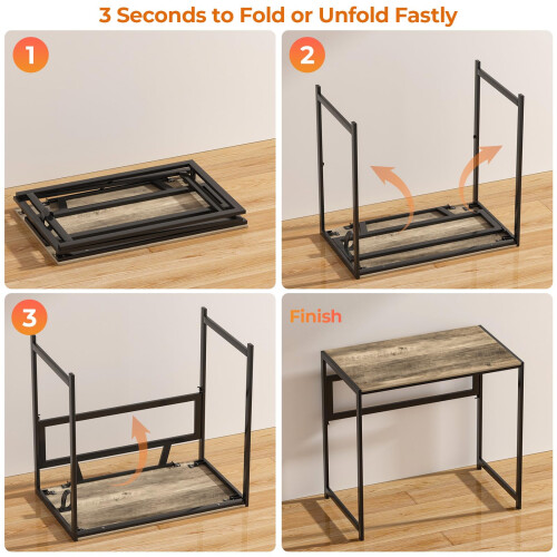 GreenForest Folding Desk 80cm No Assembly Required for Small Space, Grey 2