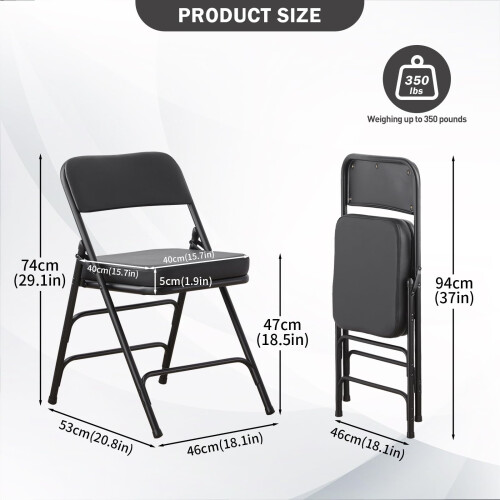 CHAIRABLE Padded Folding Chairs with Thick Cushion, 2 Pack Black 1