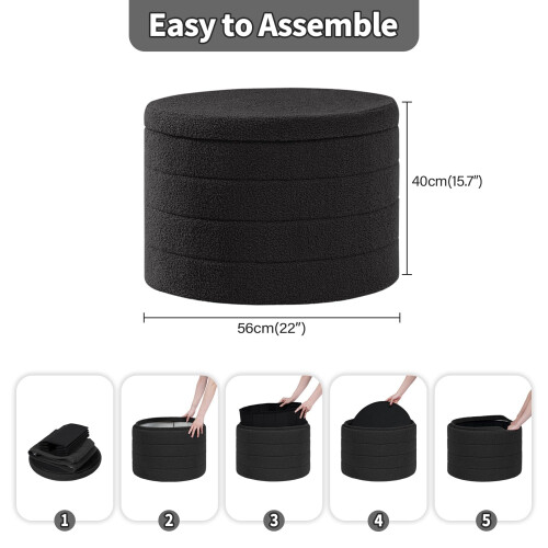 PINPLUS Round Ottoman Storage, Convertible Table, Dark Grey, 56x56x40 cm 2