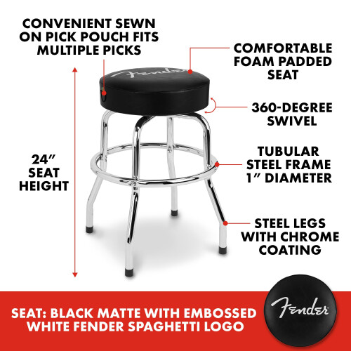 Fender Fender Spaghetti Logo Barstool, Swivel Padded Guitar Stool, 24 In 2