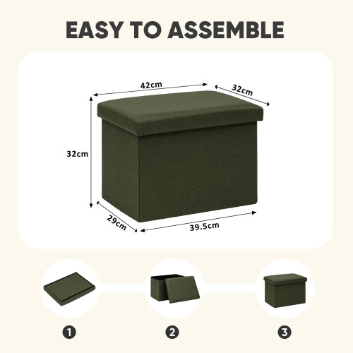 PINPLUS Folding Storage Box Ottoman, Linen Small Footstool, Olive Green 2