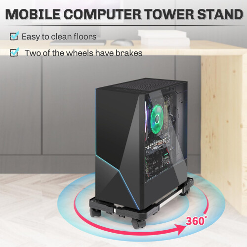 Liitrton Mobile CPU Stand Adjustable Computer Tower Stand with 4 Caster Wheels Fits Most PC (Black) 2