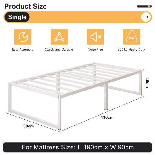 Yicensen Single Bed Frame 90x190 cm, Easy Assembly, Noise Free, White 1