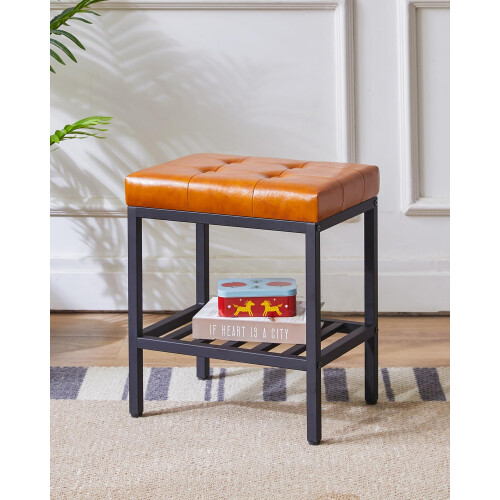 IBUYKE Rectangular Makeup Stool, PU Seat Vanity Chair, Light Brown WBD017J 1