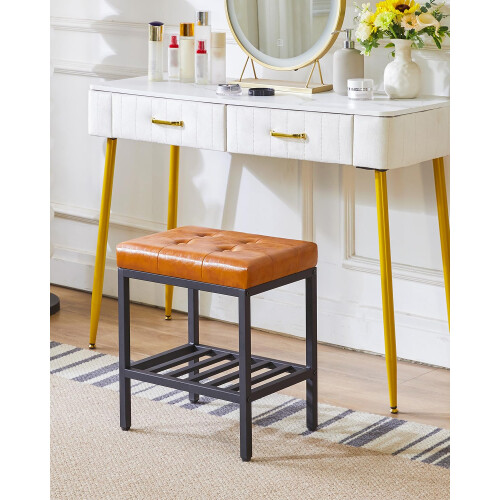 IBUYKE Rectangular Makeup Stool, PU Seat Vanity Chair, Light Brown WBD017J 2