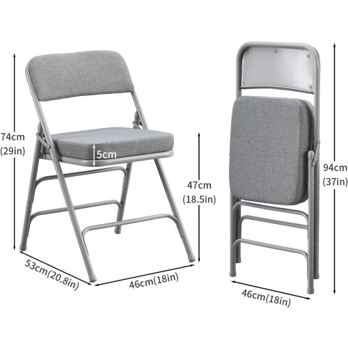 CHAIRABLE Padded Folding Chairs with Thick Cushion, 2 Pack Grey 1