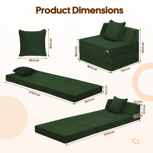 MeMoreCool Single Folding Sofa Bed, Convertible Boneless Couch, Green 1