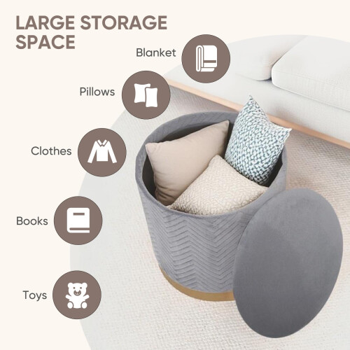 Bonlife Large Round Storage Ottoman, Foldable Footstool with Lid 1