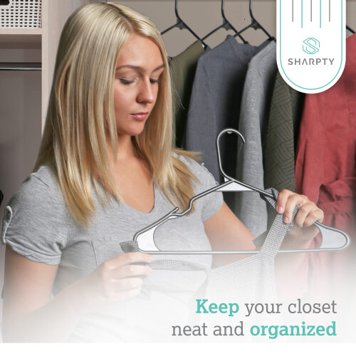 Sharpty Plastic Hangers, 35 Pack, Slim, Space Saving, Heavy Duty, Notched, Durable, Thick, Tough, Black 2